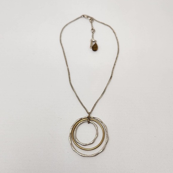 Kenneth Cole Three Circle Bamboo Pattern Pendant Chain Necklace Silver Gold Tone - Picture 3 of 7